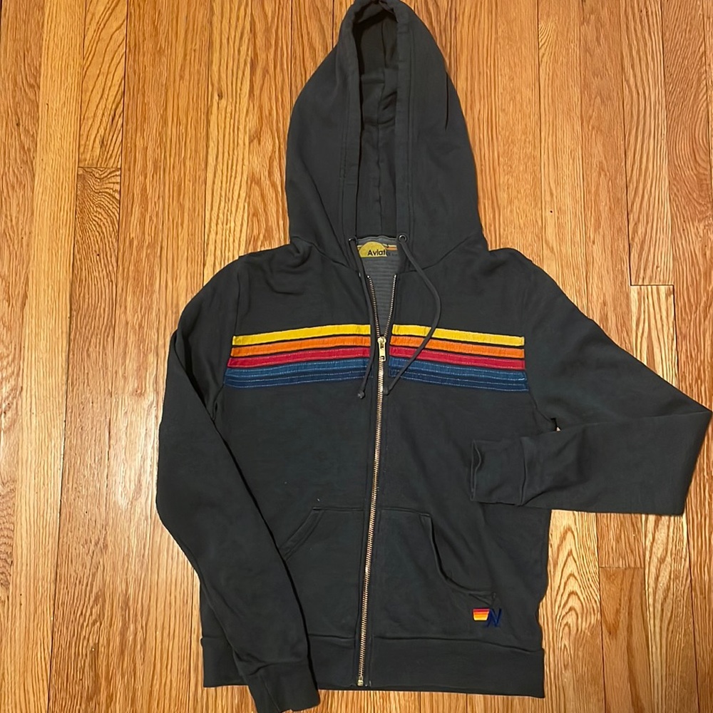 Aviator Nation 5 STRIPE HOODIE - CHARCOAL.  Small